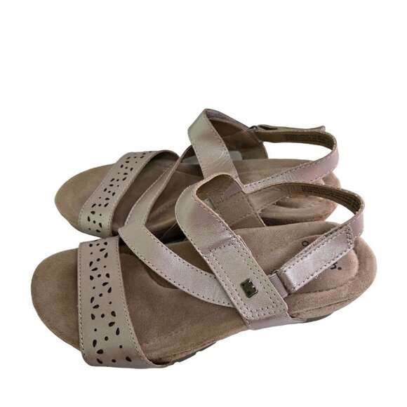 Earth Origins Kendra Khloe Leather Cork Wedge Sandals Rose Gold Size 7M - Picture 1 of 7